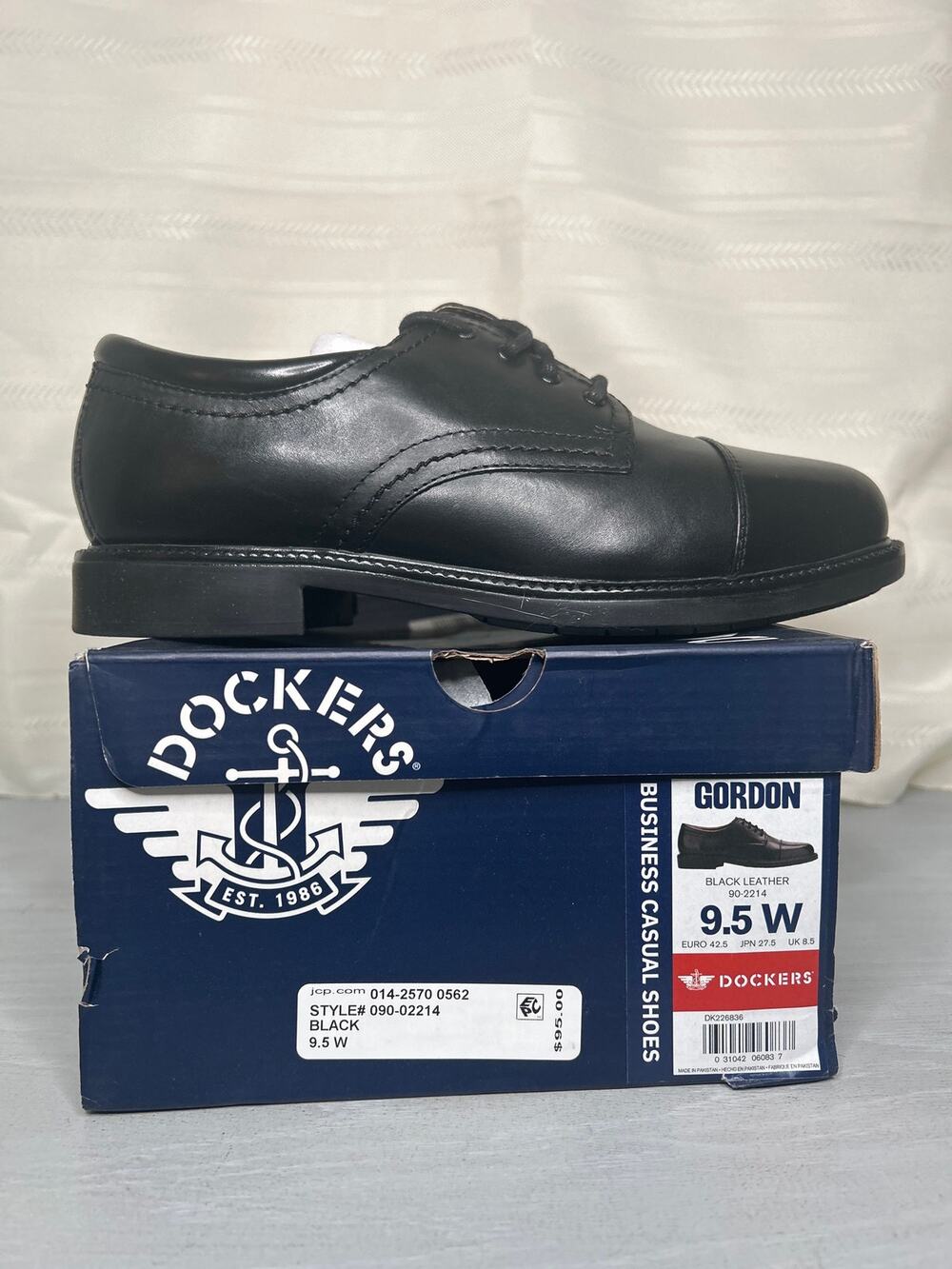 Dockers Gordon Cap Toe Oxford Mens 9.5 W Black Polished Leather Dress Shoe